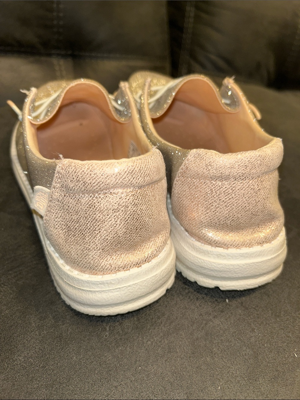 Hey Dude Wendy Metallic Sparkle Rose Gold Glitter Foam Slip On Shoes 10 Pink - Picture 6 of 12